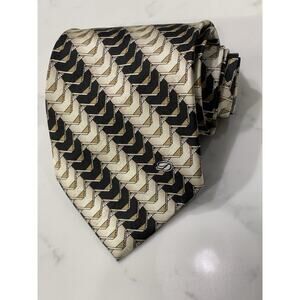Vintage ST Dupont Retro Geometric Black Cream and Gold Silk Tie 58.5 x 4